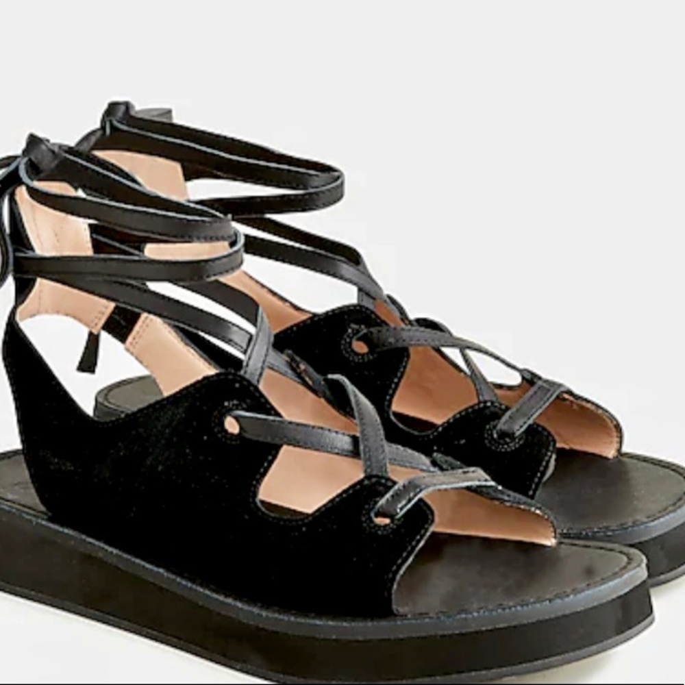 J Crew suede lace-up mini wedge sandals